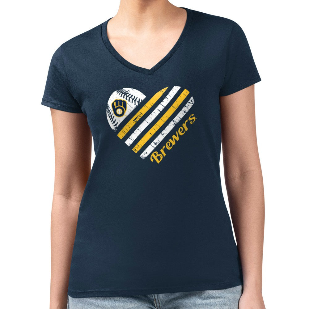 Milwaukee Brewers G-III 4Her by Carl Banks Women's Super-Slim Fit Lightweight Heart V-Neck T-Shirt - MLB T-shirts