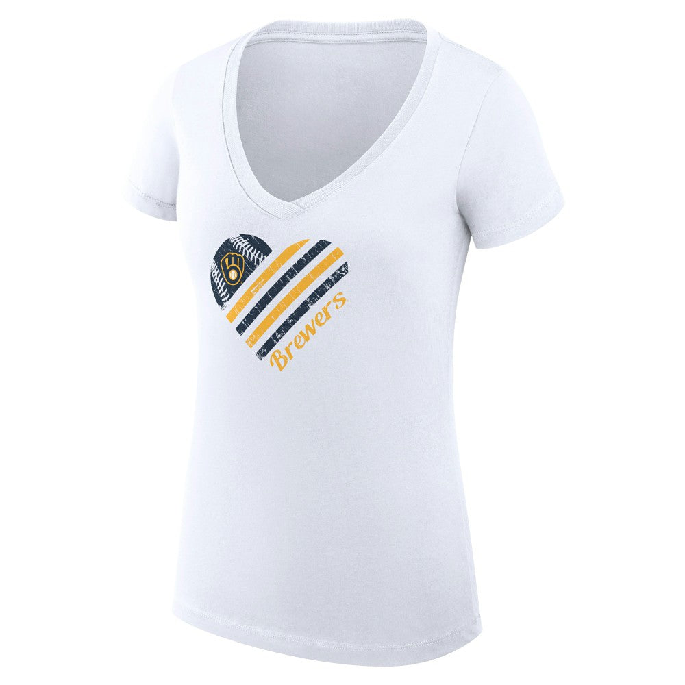 Milwaukee Brewers G-III 4Her by Carl Banks Women's Super-Slim Fit Lightweight Heart V-Neck T-Shirt - MLB T-shirts