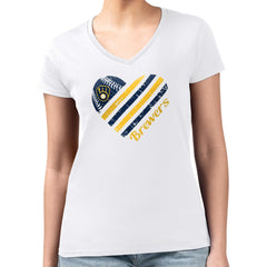 Milwaukee Brewers G-III 4Her by Carl Banks Women's Super-Slim Fit Lightweight Heart V-Neck T-Shirt - MLB T-shirts