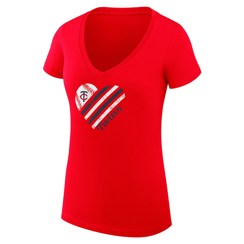 Minnesota Twins G-III 4Her by Carl Banks Women's Super-Slim Fit Lightweight Heart V-Neck T-Shirt - MLB T-shirts