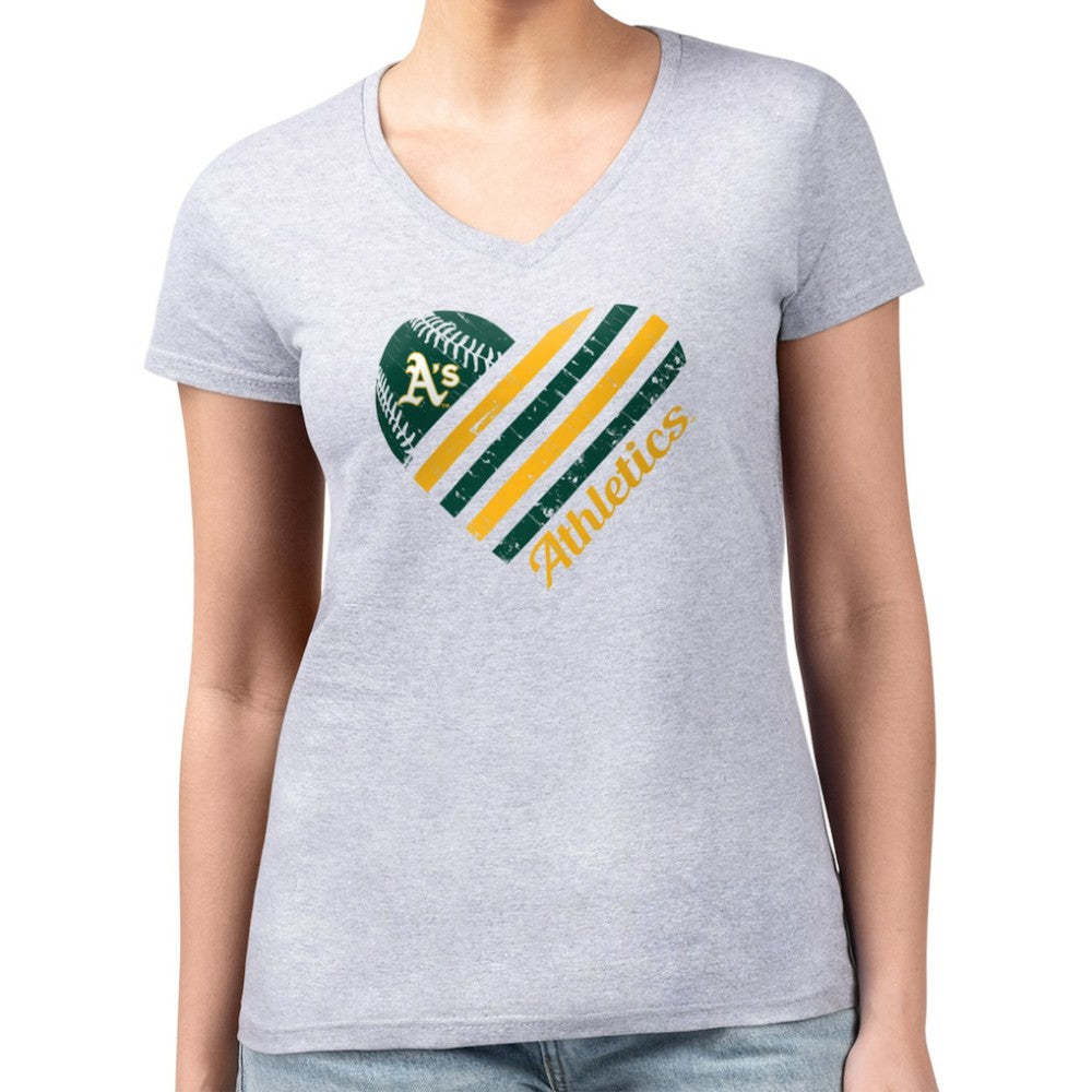 Athletics G-III 4Her by Carl Banks Women's Super-Slim Fit Lightweight Heart V-Neck T-Shirt - MLB T-shirts