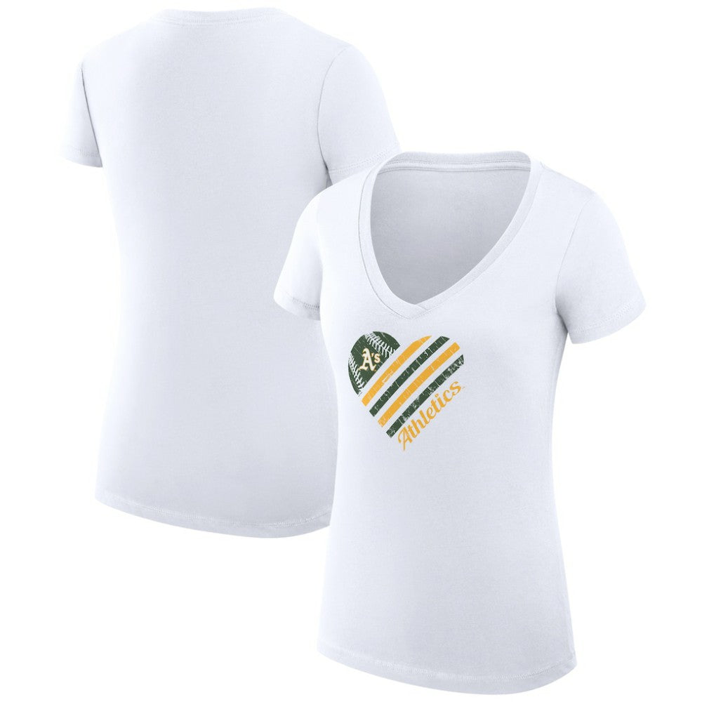 Athletics G-III 4Her by Carl Banks Women's Super-Slim Fit Lightweight Heart V-Neck T-Shirt - MLB T-shirts