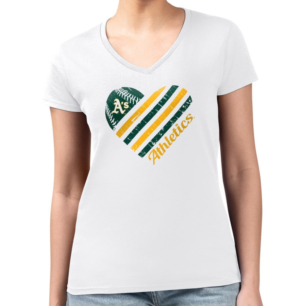 Athletics G-III 4Her by Carl Banks Women's Super-Slim Fit Lightweight Heart V-Neck T-Shirt - MLB T-shirts