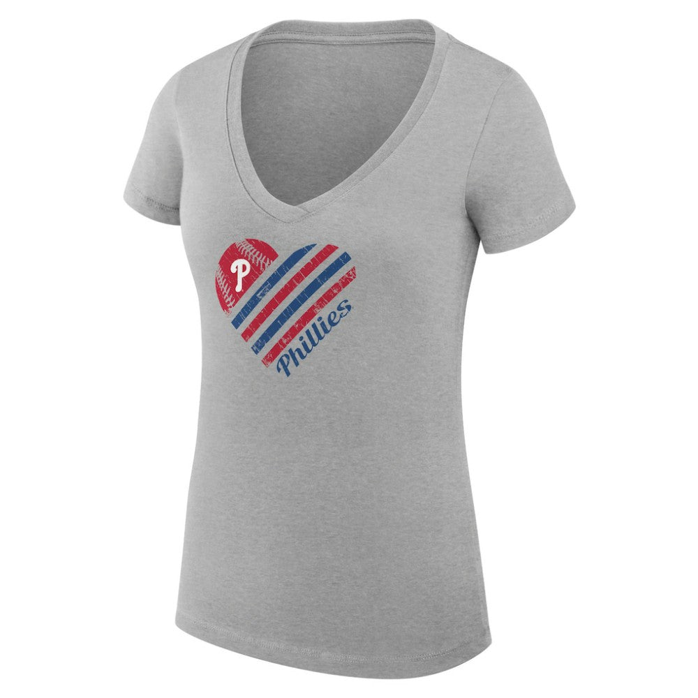 Philadelphia Phillies G-III 4Her by Carl Banks Women's Super-Slim Fit Lightweight Heart V-Neck T-Shirt - MLB T-shirts