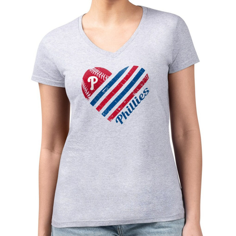 Philadelphia Phillies G-III 4Her by Carl Banks Women's Super-Slim Fit Lightweight Heart V-Neck T-Shirt - MLB T-shirts