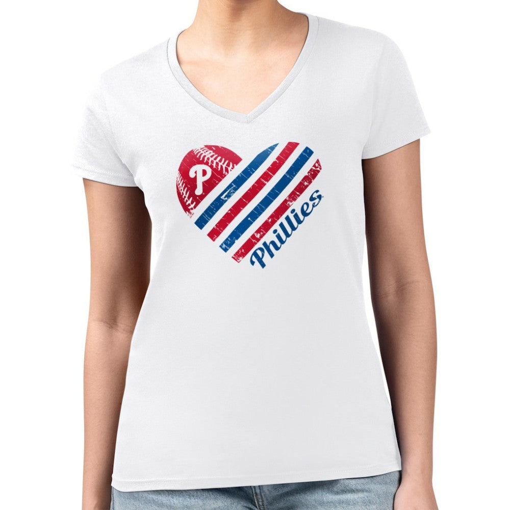 Philadelphia Phillies G-III 4Her by Carl Banks Women's Super-Slim Fit Lightweight Heart V-Neck T-Shirt - MLB T-shirts