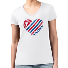 Philadelphia Phillies G-III 4Her by Carl Banks Women's Super-Slim Fit Lightweight Heart V-Neck T-Shirt - MLB T-shirts