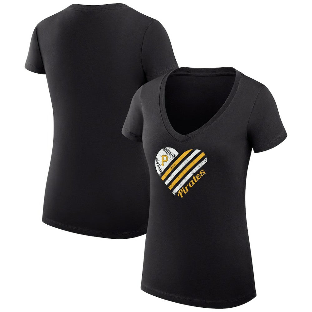 Pittsburgh Pirates G-III 4Her by Carl Banks Women's Super-Slim Fit Lightweight Heart V-Neck T-Shirt - MLB T-shirts
