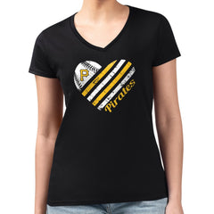 Pittsburgh Pirates G-III 4Her by Carl Banks Women's Super-Slim Fit Lightweight Heart V-Neck T-Shirt - MLB T-shirts