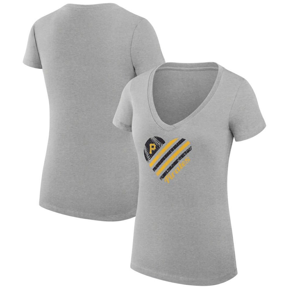 Pittsburgh Pirates G-III 4Her by Carl Banks Women's Super-Slim Fit Lightweight Heart V-Neck T-Shirt - MLB T-shirts