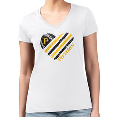 Pittsburgh Pirates G-III 4Her by Carl Banks Women's Super-Slim Fit Lightweight Heart V-Neck T-Shirt - MLB T-shirts