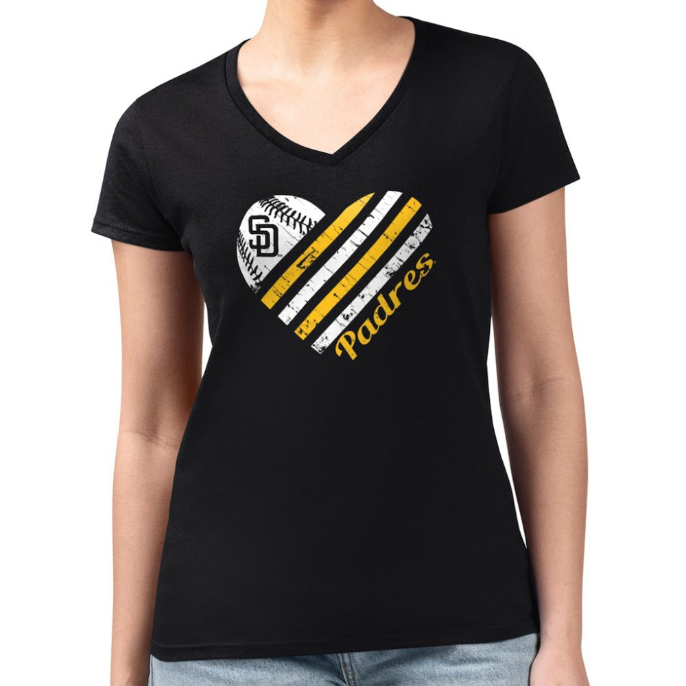 San Diego Padres G-III 4Her by Carl Banks Women's Super-Slim Fit Lightweight Heart V-Neck T-Shirt - MLB T-shirts