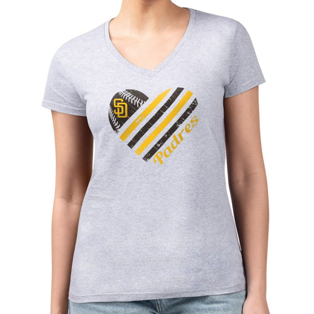 San Diego Padres G-III 4Her by Carl Banks Women's Super-Slim Fit Lightweight Heart V-Neck T-Shirt - MLB T-shirts
