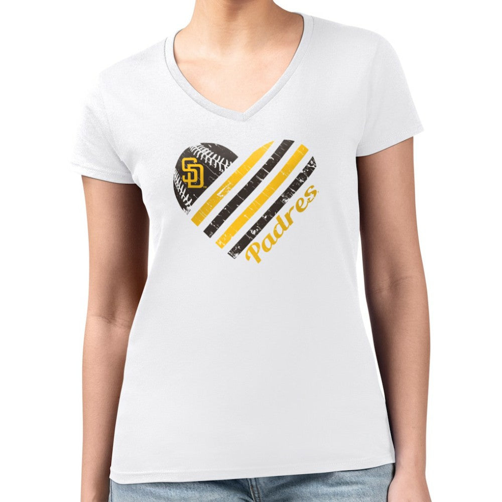 San Diego Padres G-III 4Her by Carl Banks Women's Super-Slim Fit Lightweight Heart V-Neck T-Shirt - MLB T-shirts