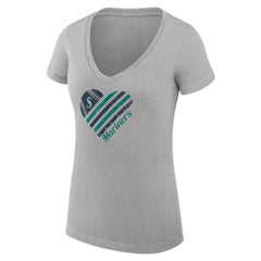Seattle Mariners G-III 4Her by Carl Banks Women's Super-Slim Fit Lightweight Heart V-Neck T-Shirt - MLB T-shirts