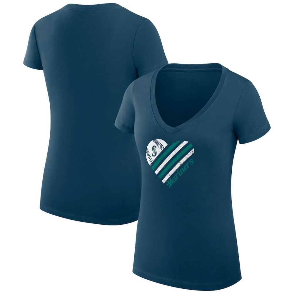 Seattle Mariners G-III 4Her by Carl Banks Women's Super-Slim Fit Lightweight Heart V-Neck T-Shirt - MLB T-shirts