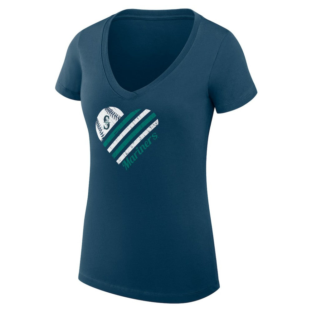 Seattle Mariners G-III 4Her by Carl Banks Women's Super-Slim Fit Lightweight Heart V-Neck T-Shirt - MLB T-shirts