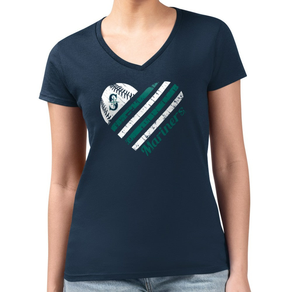 Seattle Mariners G-III 4Her by Carl Banks Women's Super-Slim Fit Lightweight Heart V-Neck T-Shirt - MLB T-shirts