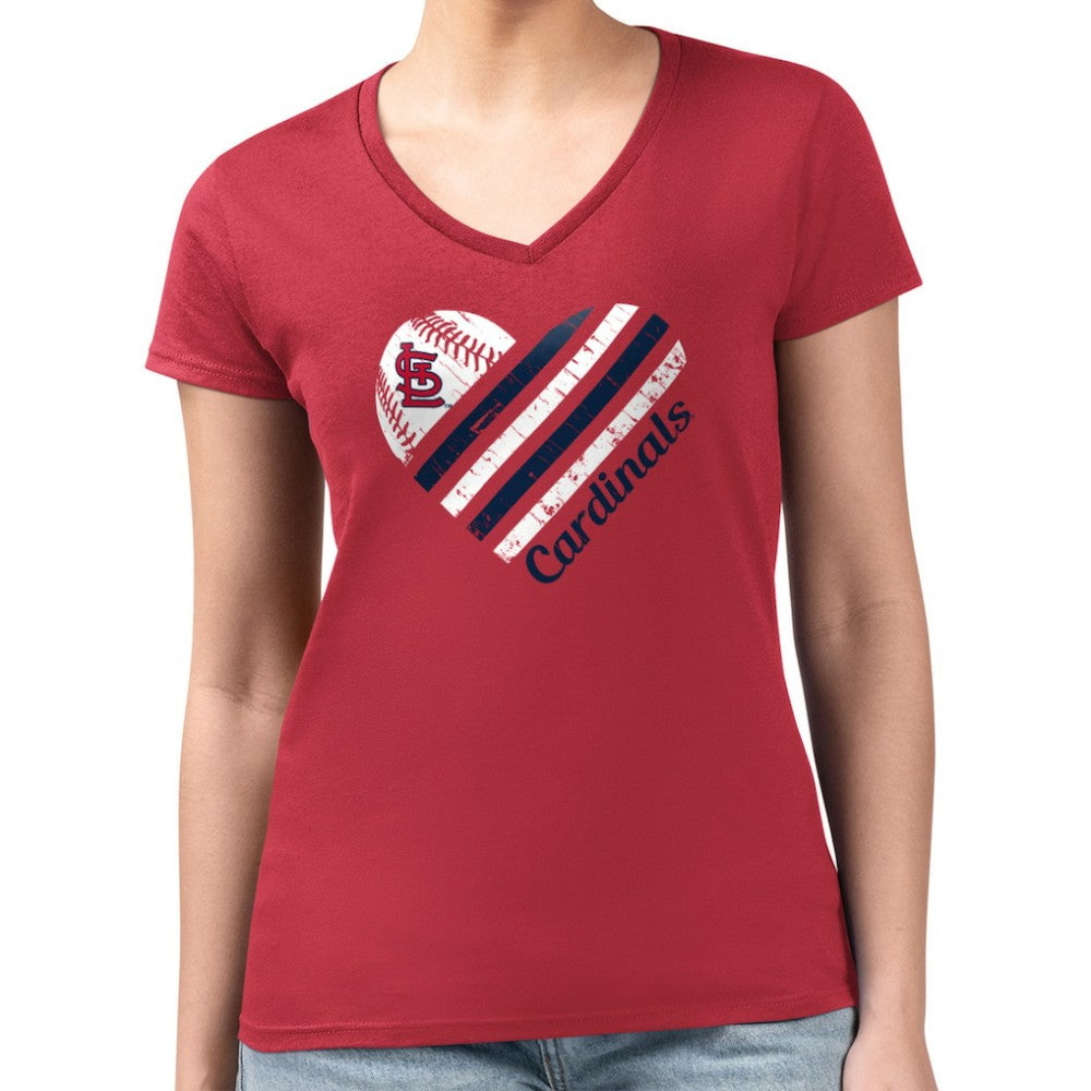 St. Louis Cardinals G-III 4Her by Carl Banks Women's Super-Slim Fit Lightweight Heart V-Neck T-Shirt - MLB T-shirts