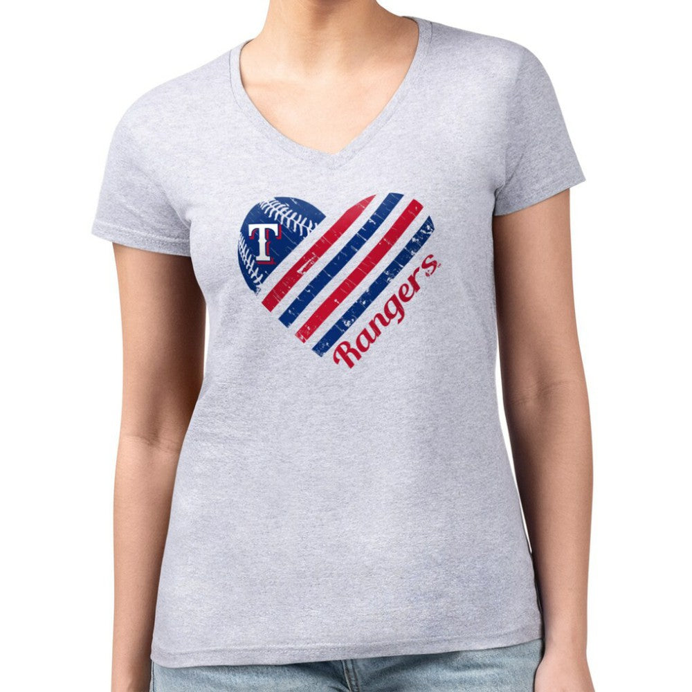 Texas Rangers G-III 4Her by Carl Banks Women's Super-Slim Fit Lightweight Heart V-Neck T-Shirt - MLB T-shirts