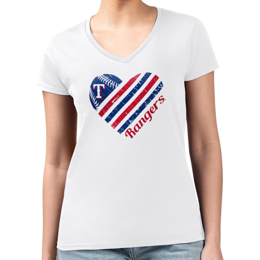 Texas Rangers G-III 4Her by Carl Banks Women's Super-Slim Fit Lightweight Heart V-Neck T-Shirt - MLB T-shirts
