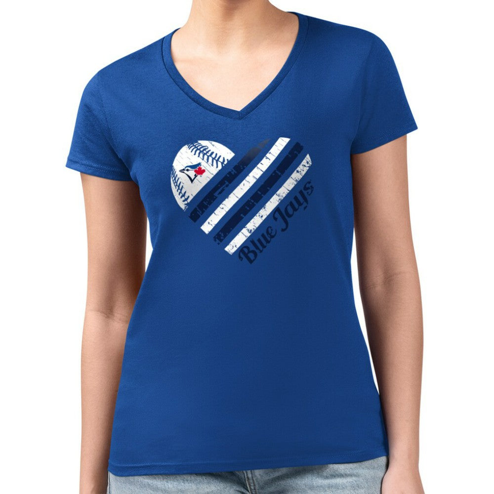 Toronto Blue Jays G-III 4Her by Carl Banks Women's Super-Slim Fit Lightweight Heart V-Neck T-Shirt - MLB T-shirts