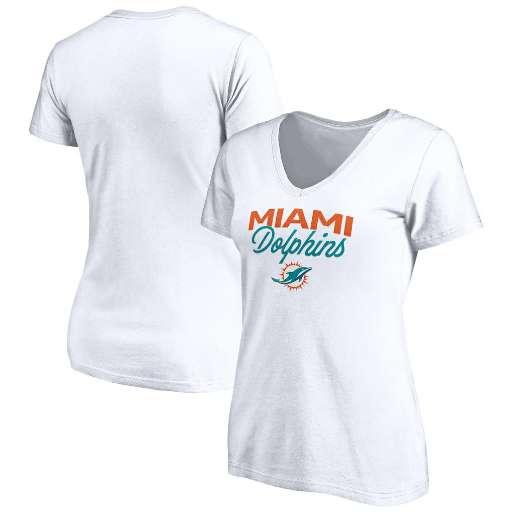 Miami Dolphins Women's Depth Chart V-Neck T-Shirt | NFL New