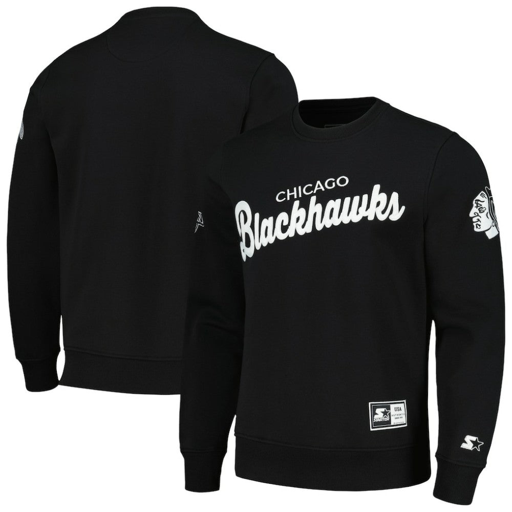 Chicago Blackhawks Starter x NHL Black Ice Cross Check Pullover Sweatshirt -  NHL Sweatshirts