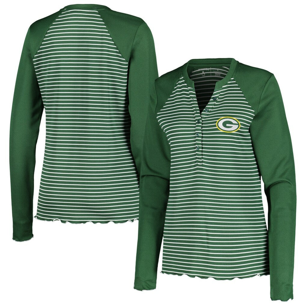Green Bay Packers Antigua Women's Maverick Waffle Henley Long Sleeve T-Shirt | NFL Discount