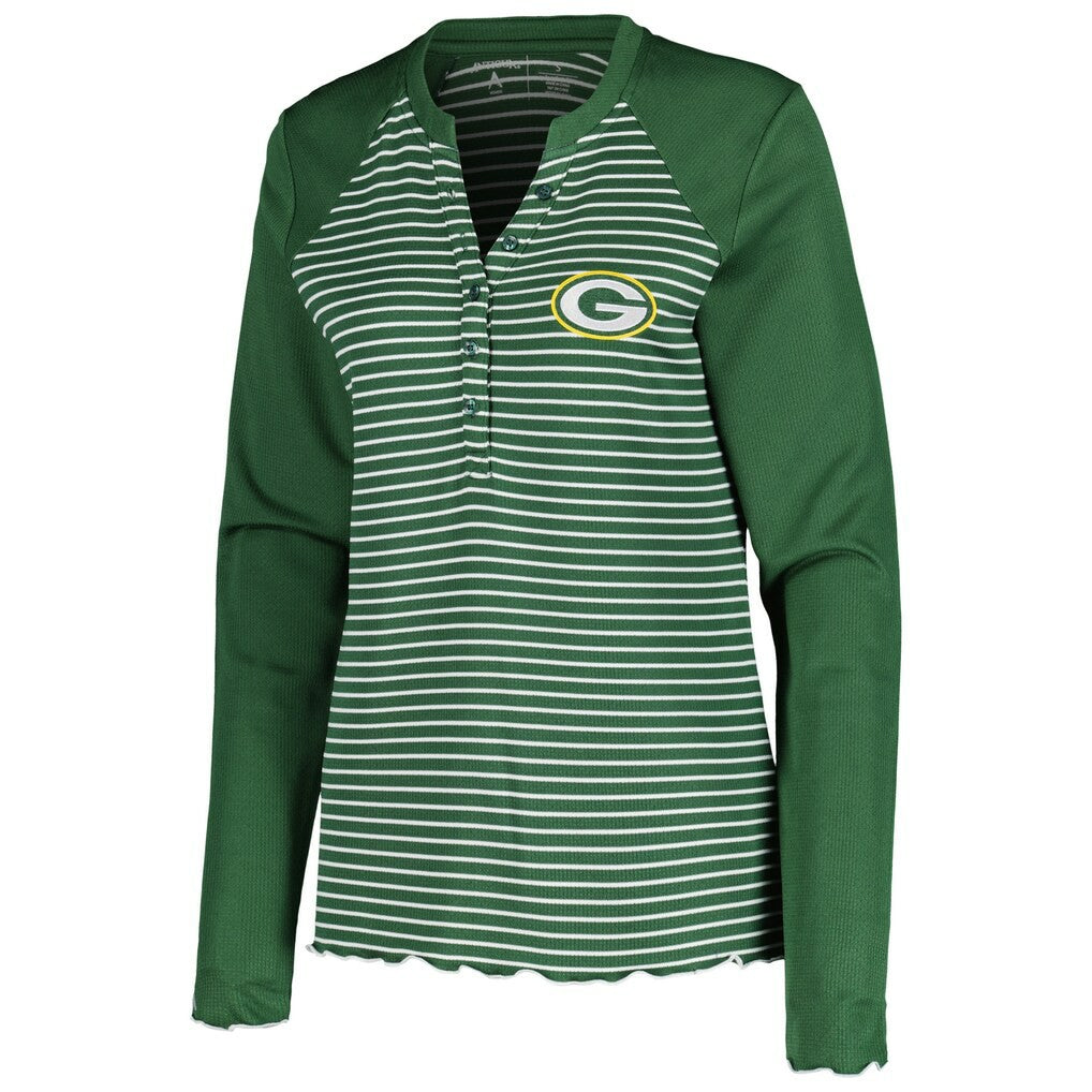 Green Bay Packers Antigua Women's Maverick Waffle Henley Long Sleeve T-Shirt | NFL Discount