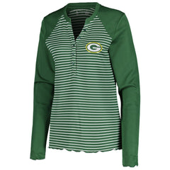 Green Bay Packers Antigua Women's Maverick Waffle Henley Long Sleeve T-Shirt | NFL Discount