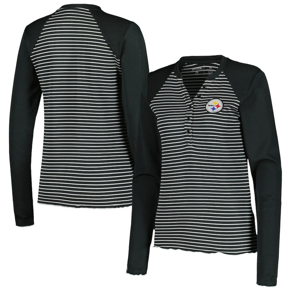Pittsburgh Steelers Antigua Women's Maverick Waffle Henley Long Sleeve T-Shirt | NFL New