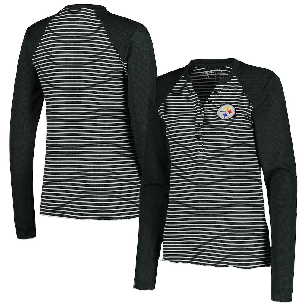 Pittsburgh Steelers Antigua Women's Maverick Waffle Henley Long Sleeve T-Shirt | NFL New