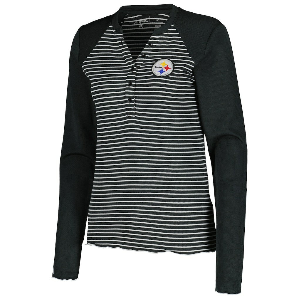 Pittsburgh Steelers Antigua Women's Maverick Waffle Henley Long Sleeve T-Shirt | NFL New