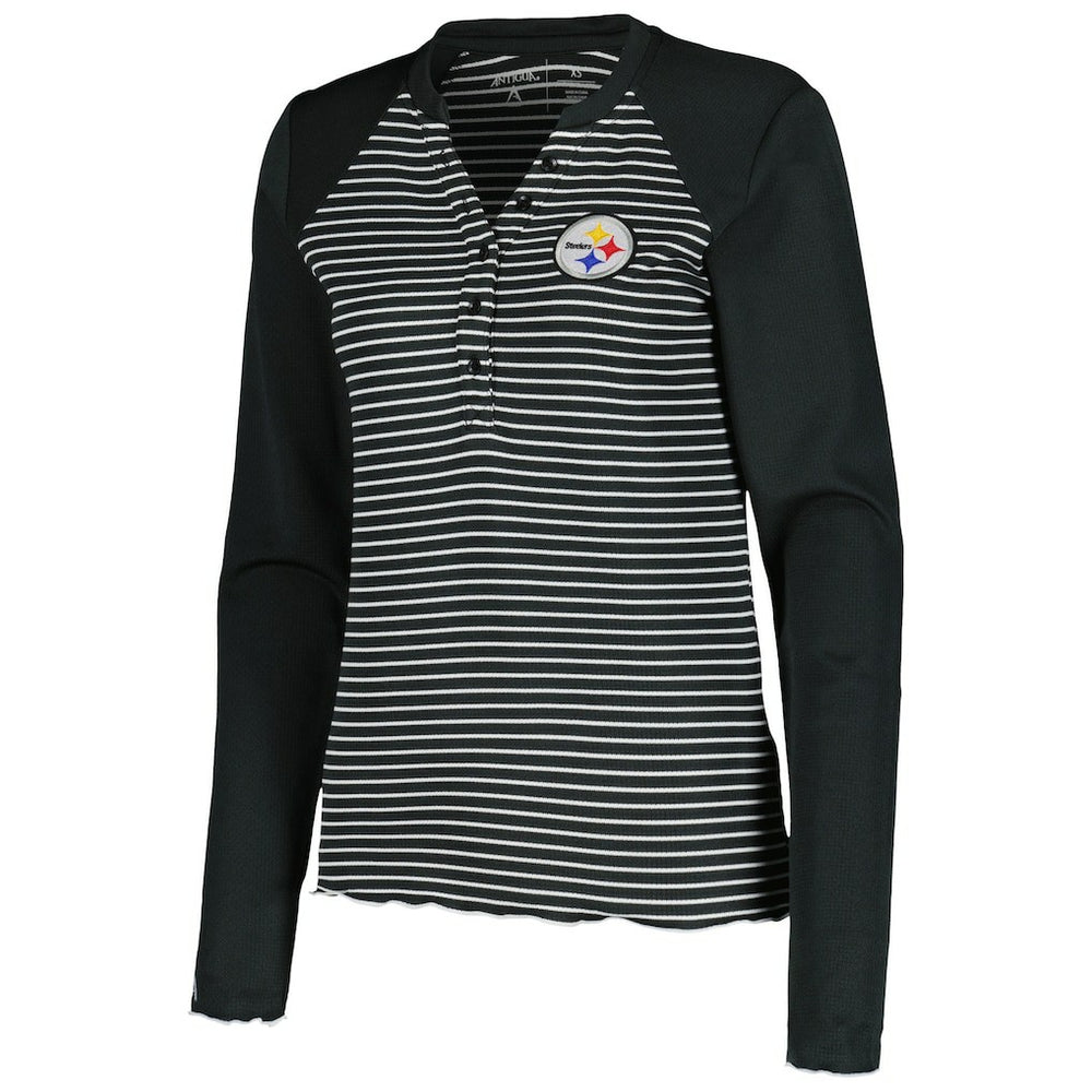 Pittsburgh Steelers Antigua Women's Maverick Waffle Henley Long Sleeve T-Shirt | NFL New