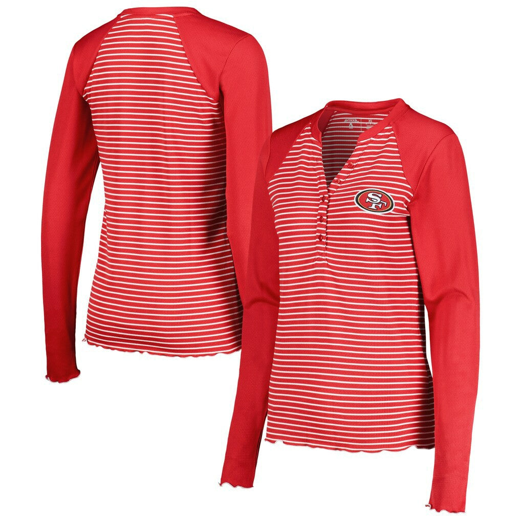 San Francisco 49ers Antigua Women's Maverick Waffle Henley Long Sleeve T-Shirt | NFL Online