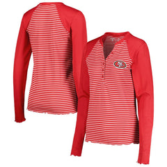 San Francisco 49ers Antigua Women's Maverick Waffle Henley Long Sleeve T-Shirt | NFL Online