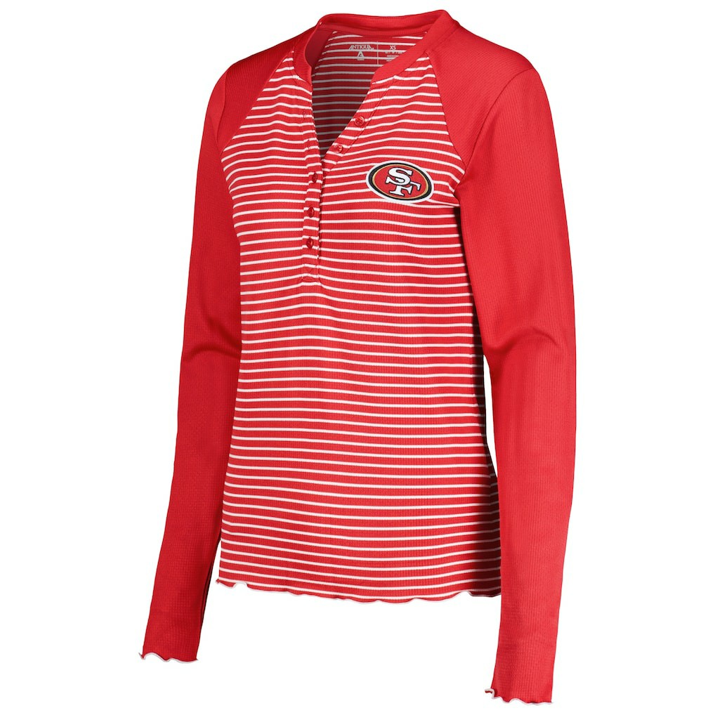 San Francisco 49ers Antigua Women's Maverick Waffle Henley Long Sleeve T-Shirt | NFL Online