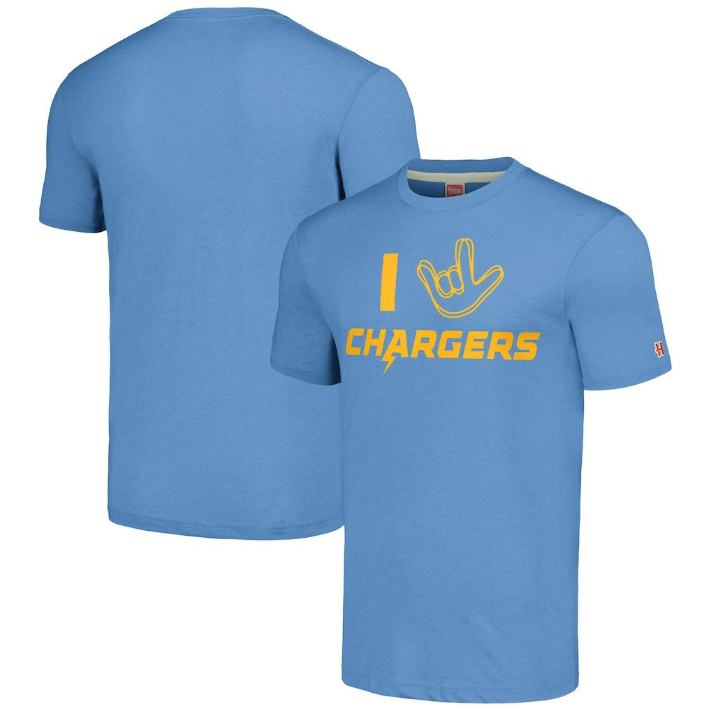 Los Angeles Chargers Homage Unisex The NFL ASL Collection by Love Sign Tri-Blend T-Shirt | NFL Outlet