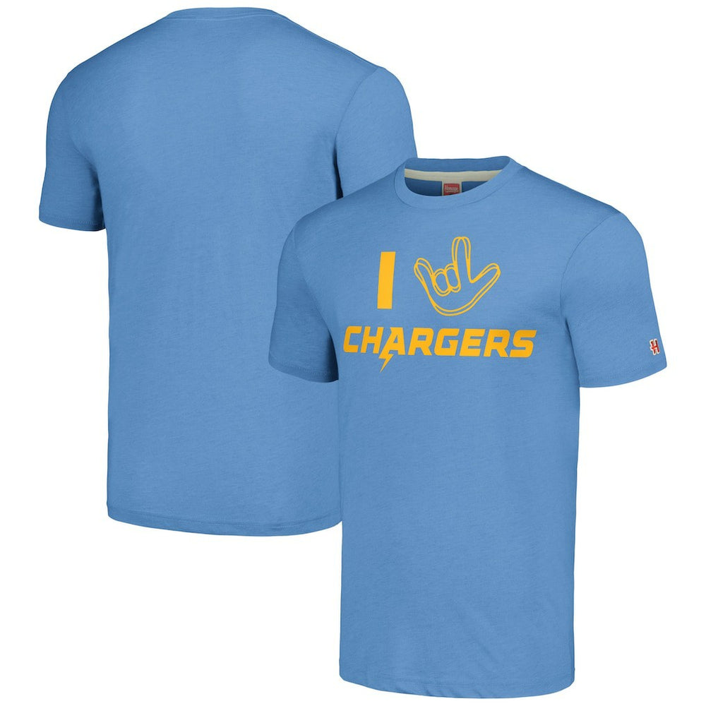 Los Angeles Chargers Homage Unisex The NFL ASL Collection by Love Sign Tri-Blend T-Shirt | NFL Outlet