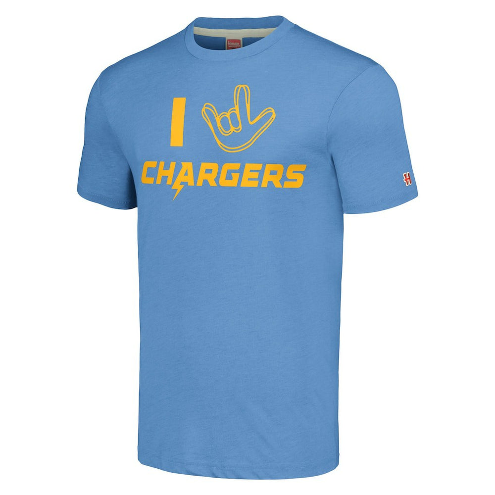 Los Angeles Chargers Homage Unisex The NFL ASL Collection by Love Sign Tri-Blend T-Shirt | NFL Outlet