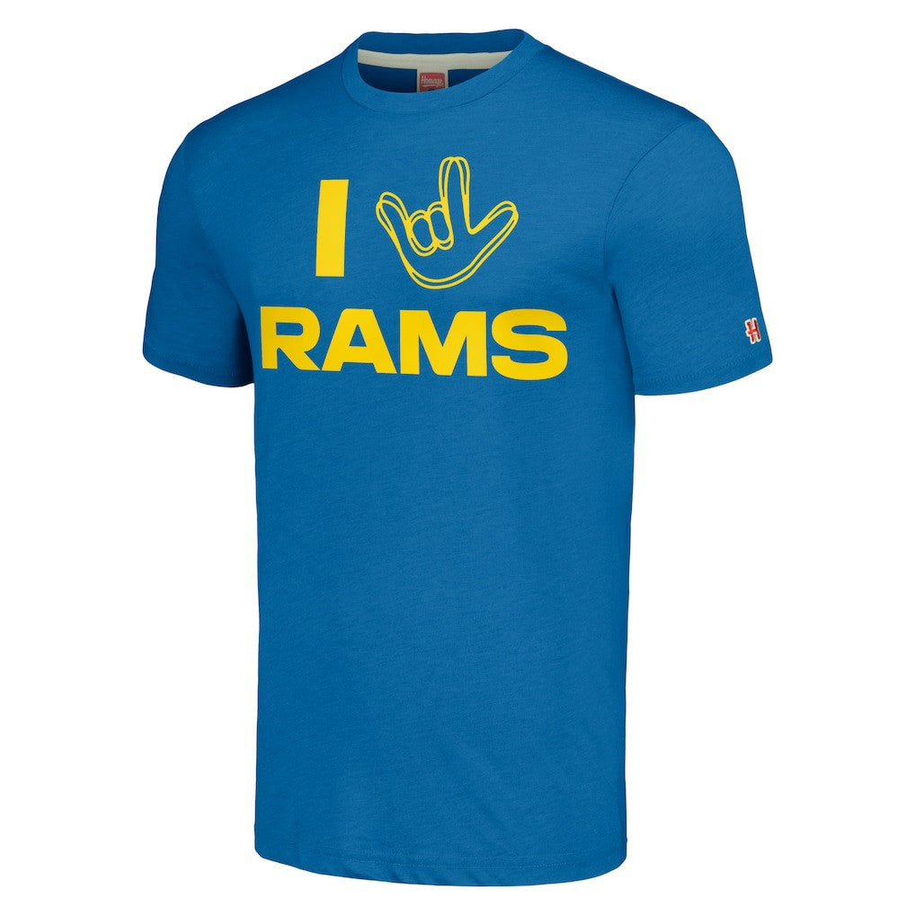 Los Angeles Rams Homage Unisex The NFL ASL Collection by Love Sign Tri-Blend T-Shirt | NFL Discount
