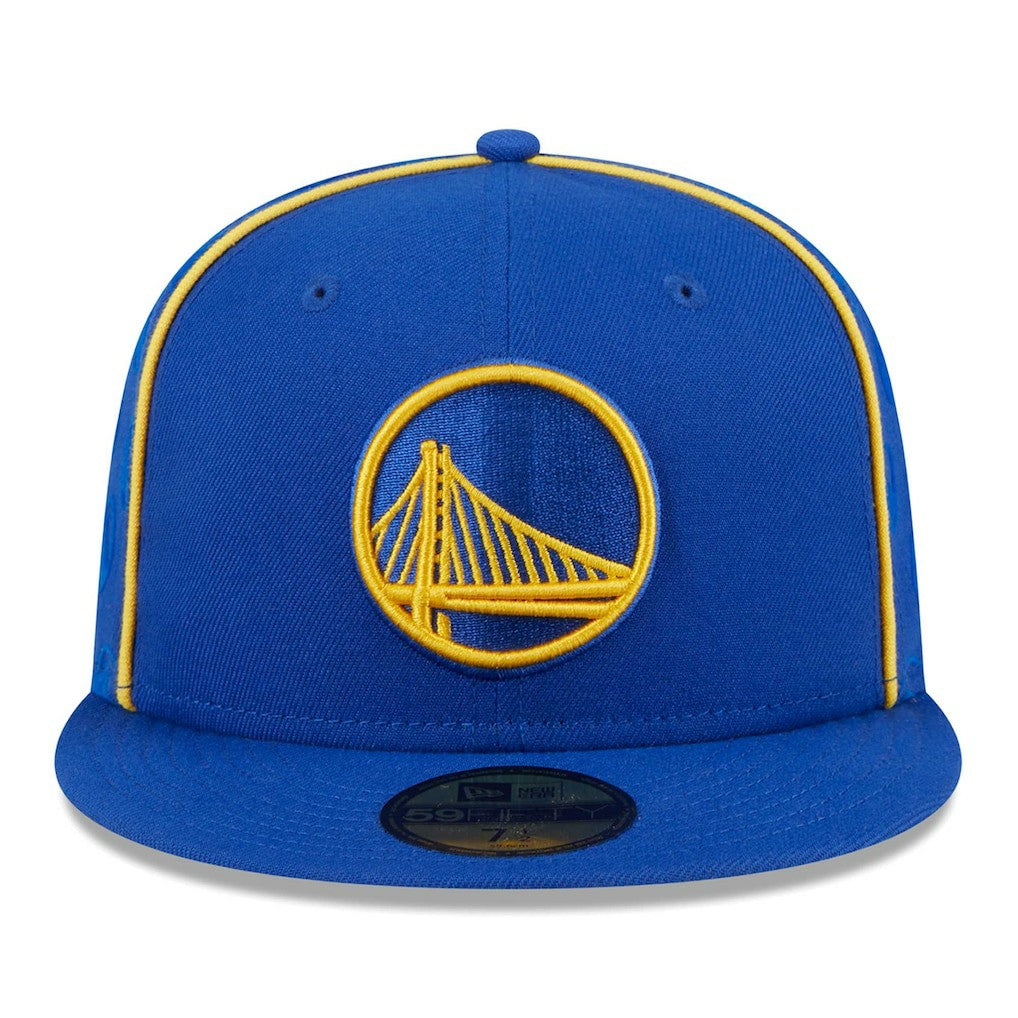 Royal Golden State Warriors Piped & Flocked 59Fifty Fitted Hat | NBA