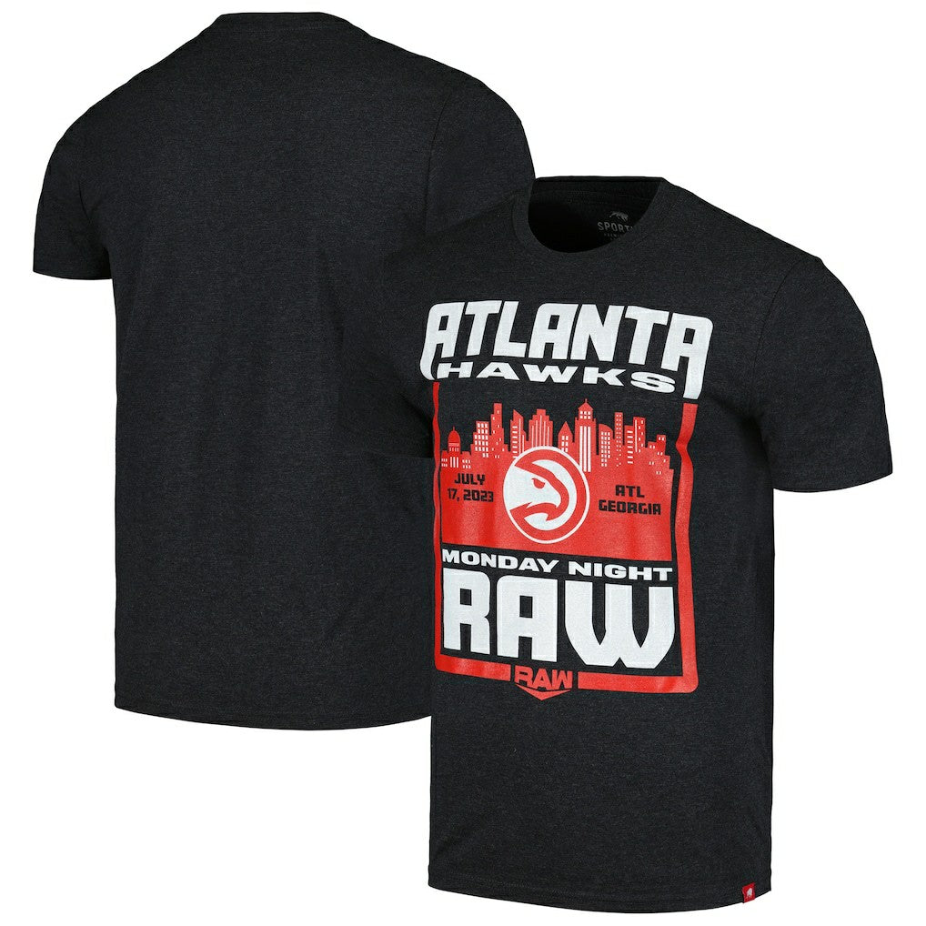 Black Sportiqe Monday Night RAW x Atlanta Hawks Tri-Blend T-Shirt | NBA