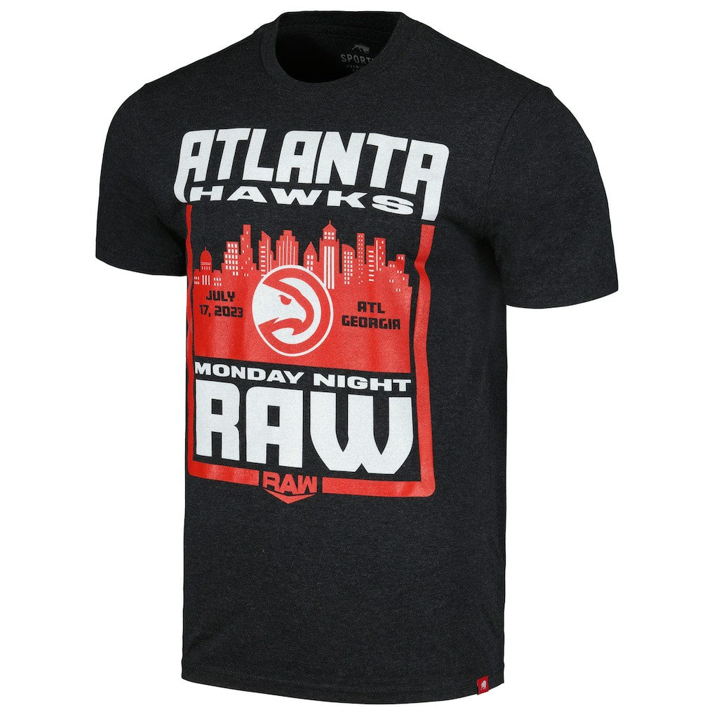 Black Sportiqe Monday Night RAW x Atlanta Hawks Tri-Blend T-Shirt | NBA