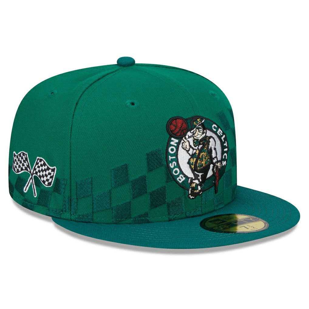 Kelly Green Boston Celtics Rally Drive Checkerboard 59FIFTY Crown Fitted Hat | NBA