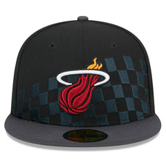 Black Miami Heat Rally Drive Checkerboard 59FIFTY Crown Fitted Hat | NBA