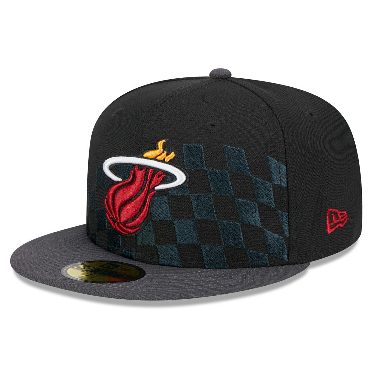 Black Miami Heat Rally Drive Checkerboard 59FIFTY Crown Fitted Hat | NBA