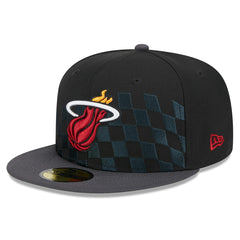 Black Miami Heat Rally Drive Checkerboard 59FIFTY Crown Fitted Hat | NBA