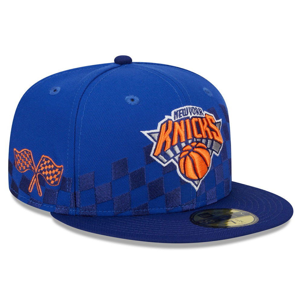 Blue New York Knicks Rally Drive Checkerboard 59FIFTY Crown Fitted Hat | NBA